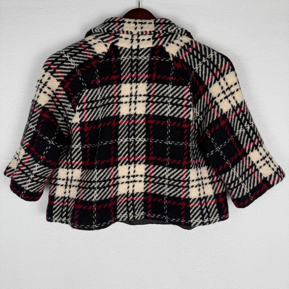 Tommy Hilfiger Little Girls Large Red Black Plaid Wool Cropped Pea Coat Jacket - Picture 2 of 9